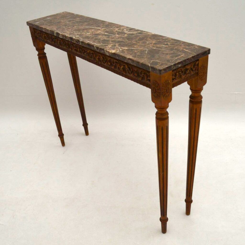 Antique French Marble Top Gilt Wood Console Table Regarding Reclaimed Wood Console Tables (View 17 of 20)