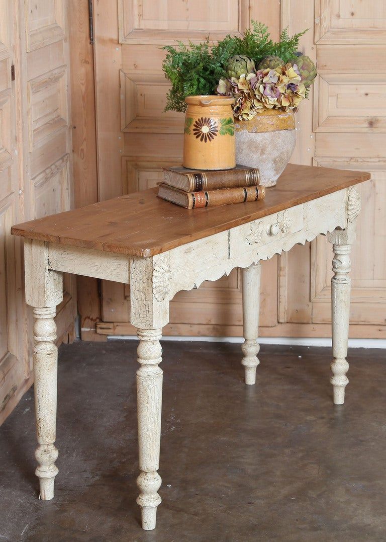 Antique French Rustic Painted Console / Sofa Table At 1stdibs Throughout Rustic Barnside Console Tables (View 12 of 20)