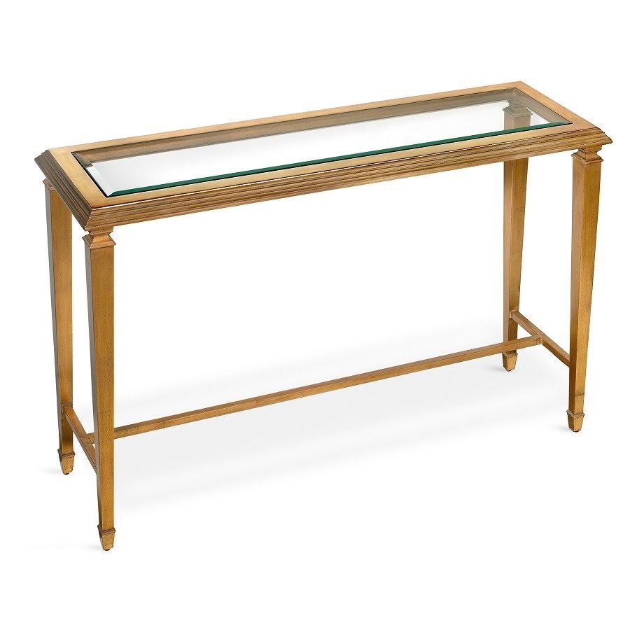 Antique Gold Leaf Console Table With Glass Top | Small With Antiqued Gold Rectangular Console Tables (View 12 of 20)