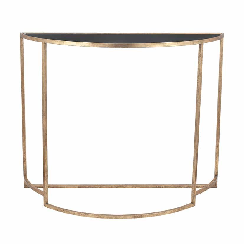 Antique Gold Metal & Black Glass Half Moon Console – Sold Regarding Antique Gold And Glass Console Tables (View 15 of 20)