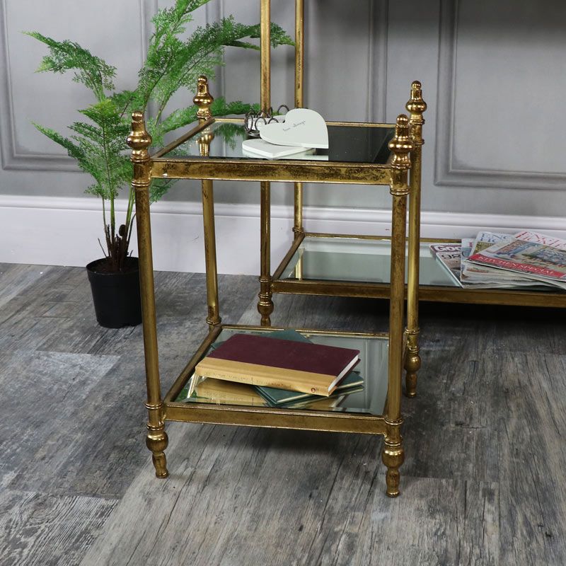 Antique Gold Mirrored Console Table With 2 Side Tables In Antique Mirror Console Tables (View 13 of 20)