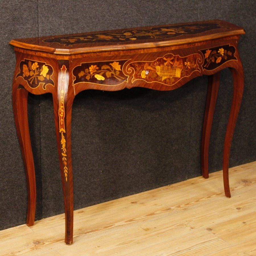 Antique Italian Console Table In Inlaid Wood | Antiques.co For Antiqued Gold Rectangular Console Tables (Photo 10 of 20)