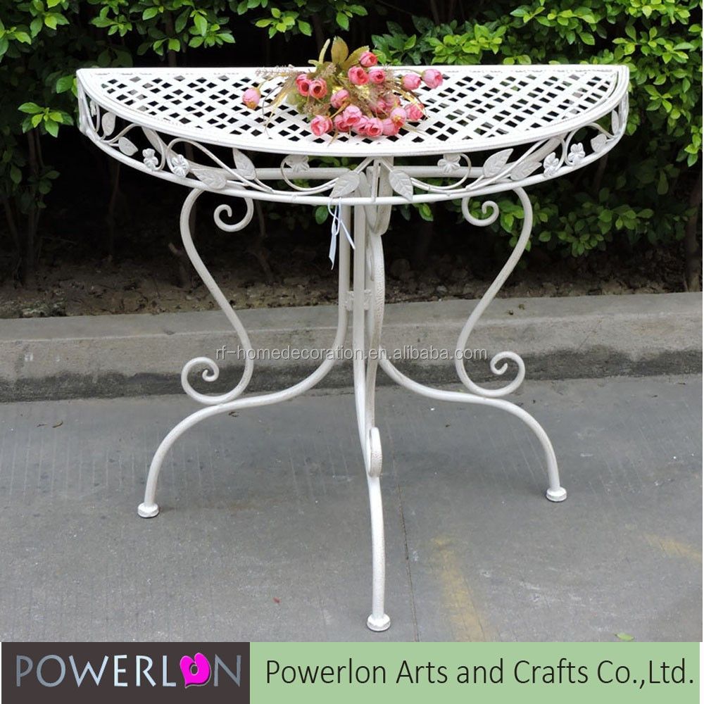 Antique White Metal Wall Corner Half Round Console Table Inside Antique Brass Aluminum Round Console Tables (View 2 of 20)