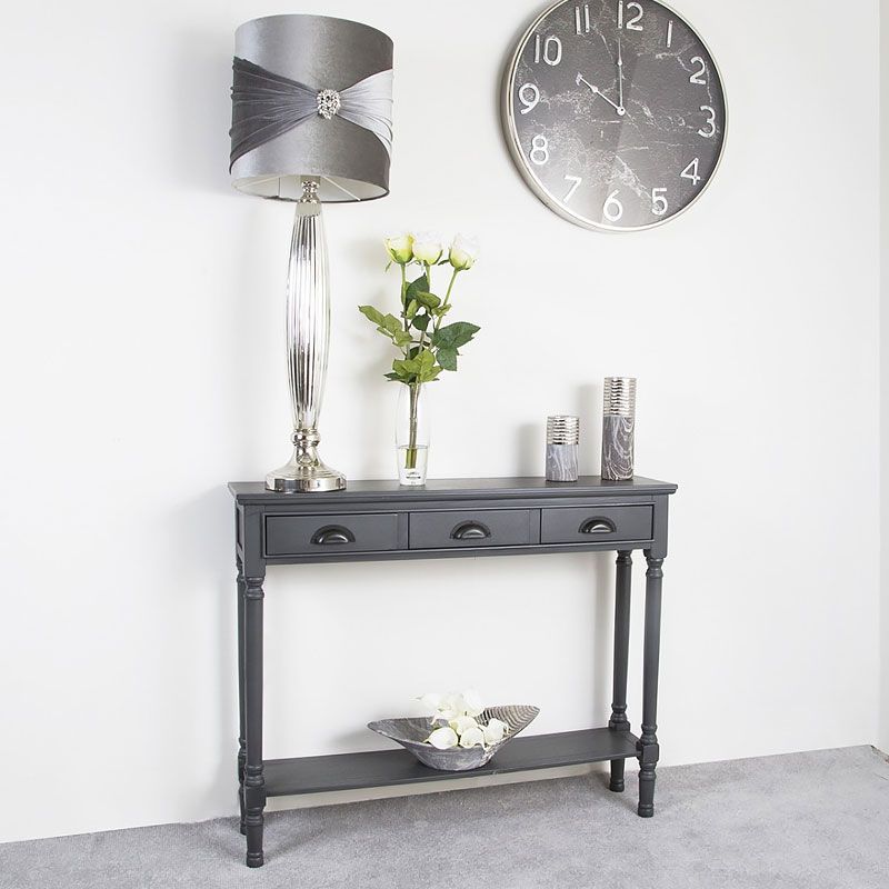 Arabella Grey Wood Medium 3 Drawer Console Table Hallway Throughout Gray Driftwood Storage Console Tables (View 4 of 20)