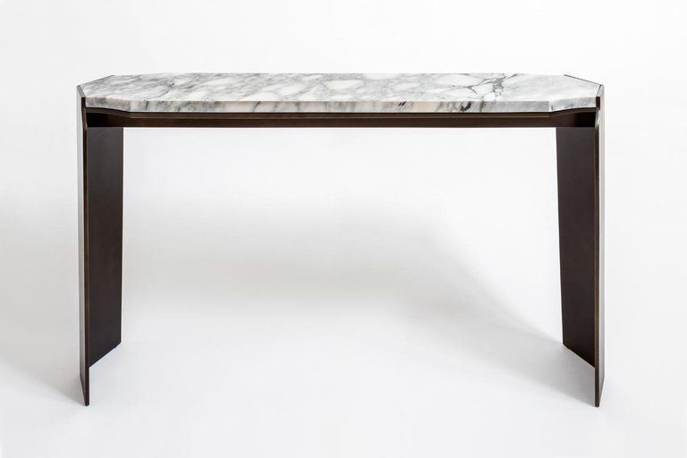 As Shown In Dark Bronze Patina And Marble.athena Console Throughout Rustic Bronze Patina Console Tables (Photo 1 of 20)