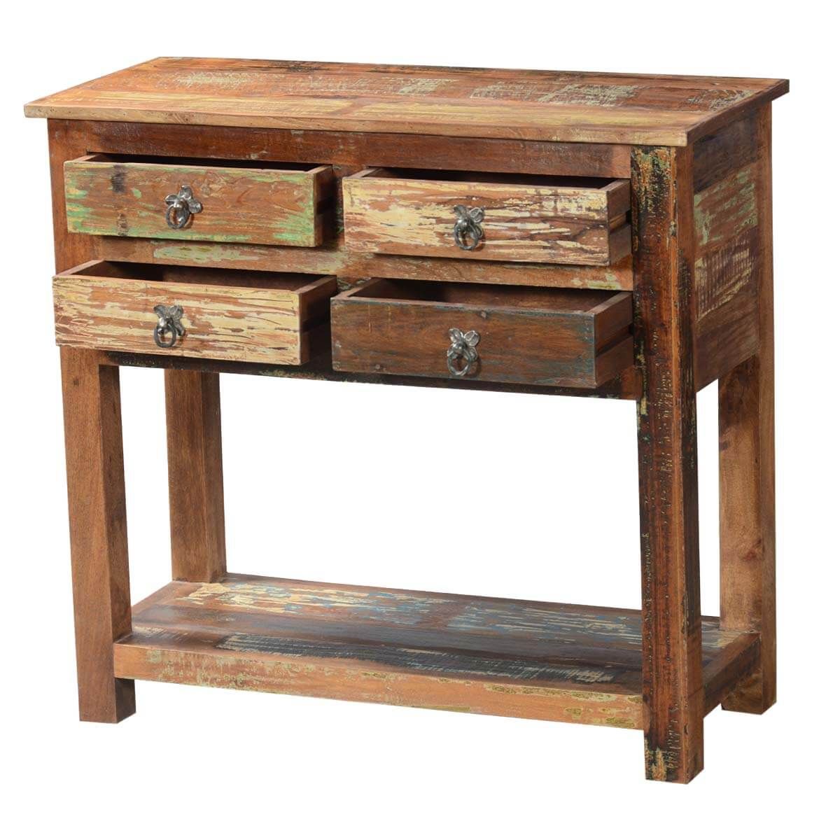 Ashland Rustic Reclaimed Wood 4 Drawer Hallway Console Table Throughout Rustic Espresso Wood Console Tables (View 9 of 20)