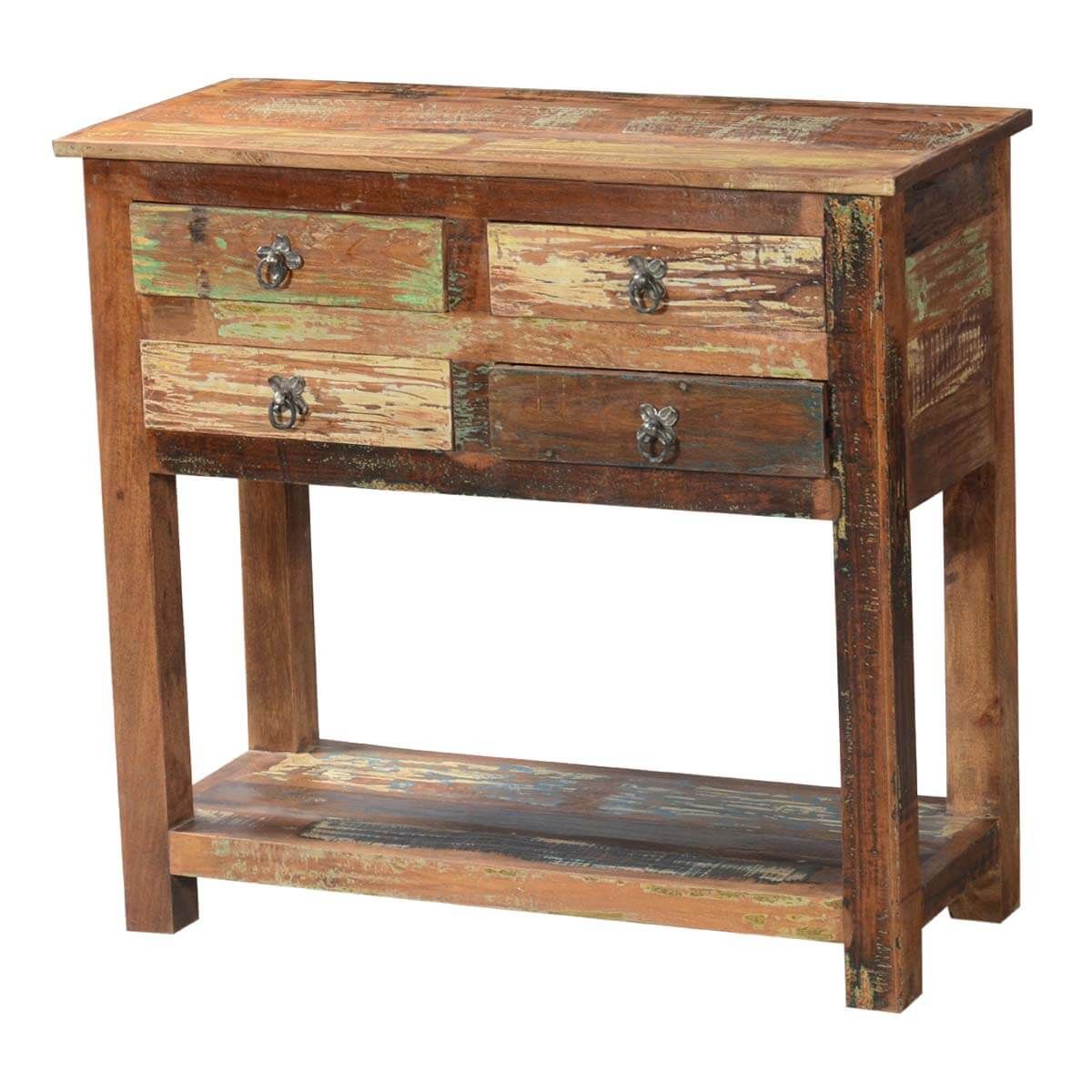 Ashland Rustic Reclaimed Wood 4 Drawer Hallway Console Table Within Barnwood Console Tables (Photo 2 of 20)