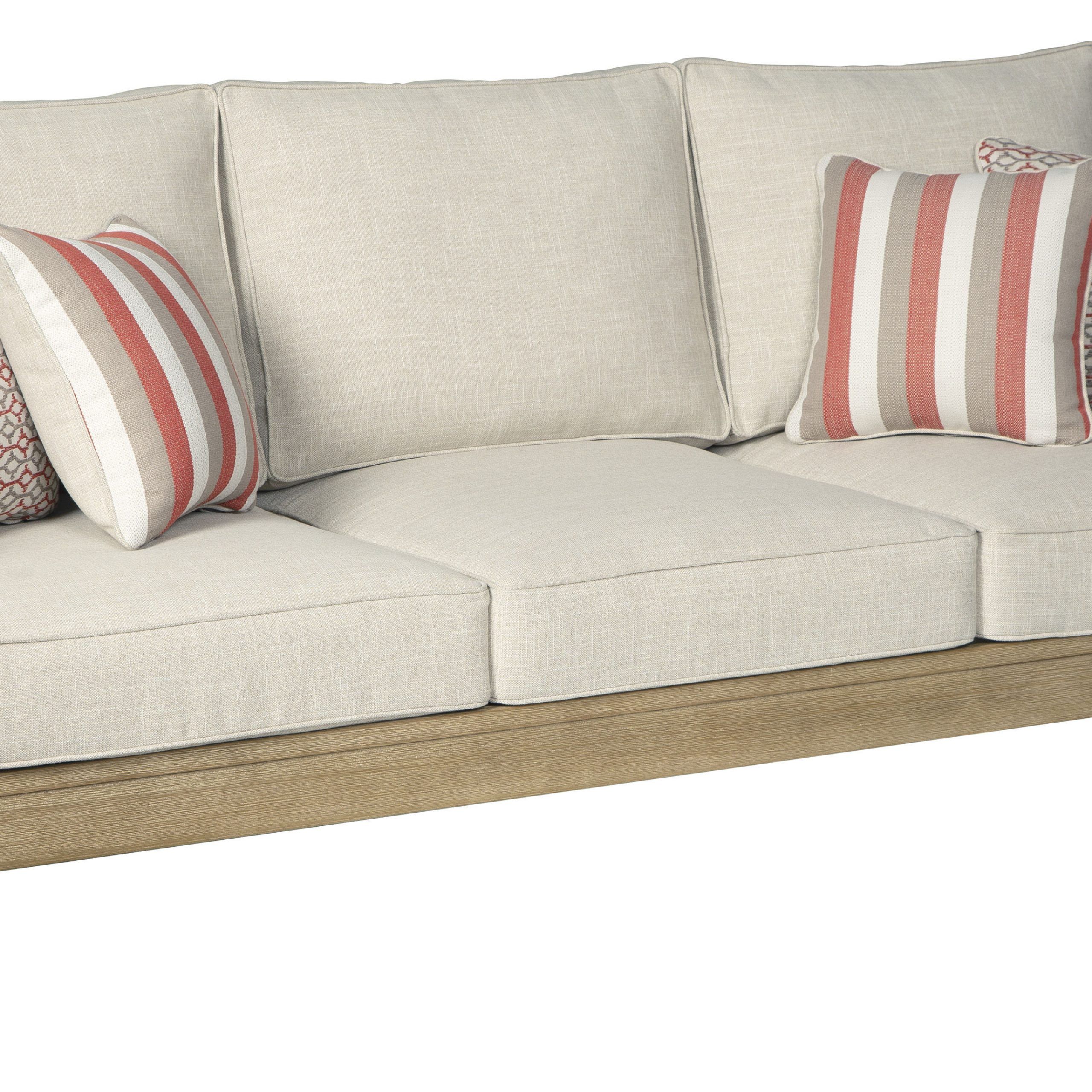 Ashley Furniture Clare View Beige Wood Sofa | The Classy Home With Regard To Ecru And Otter Console Tables (View 3 of 20)