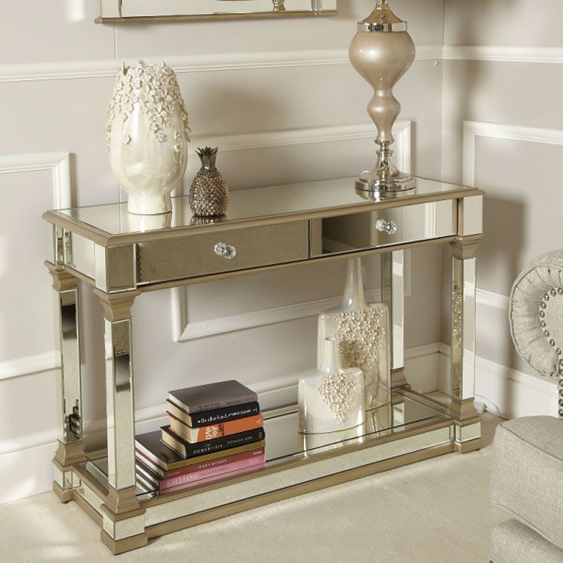 Athens Gold Mirrored 2 Drawer Console Table | Picture Throughout Mirrored Console Tables (View 18 of 20)
