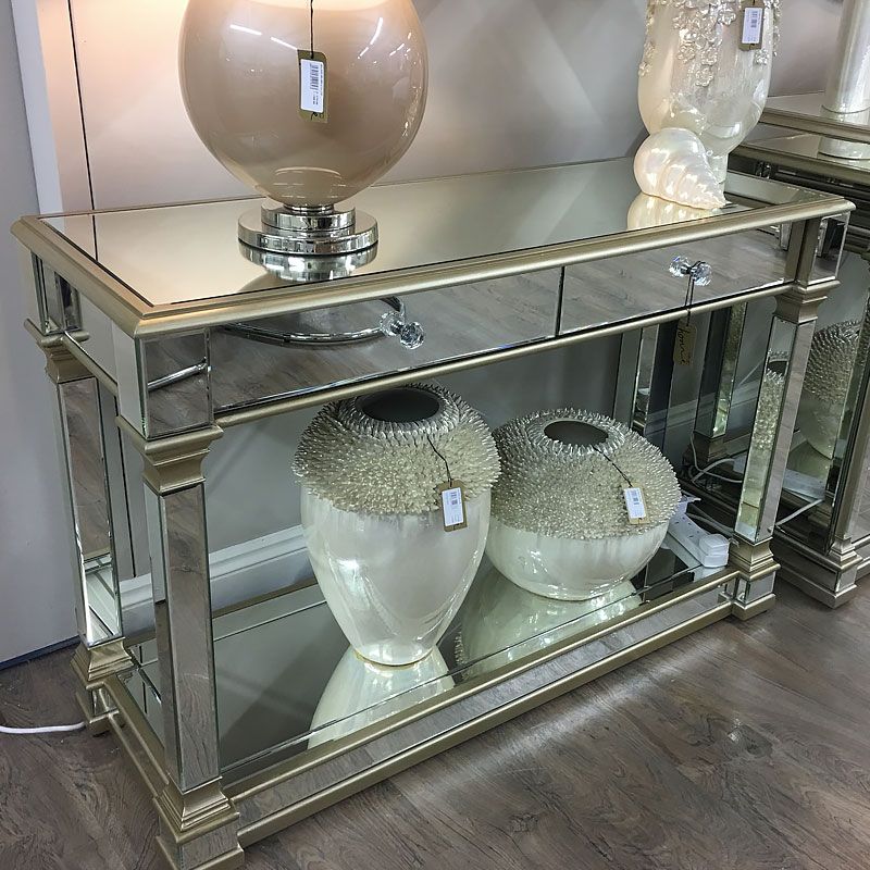 Athens Gold Mirrored 2 Drawer Console Table | Picture Throughout Mirrored Console Tables (Photo 9 of 20)