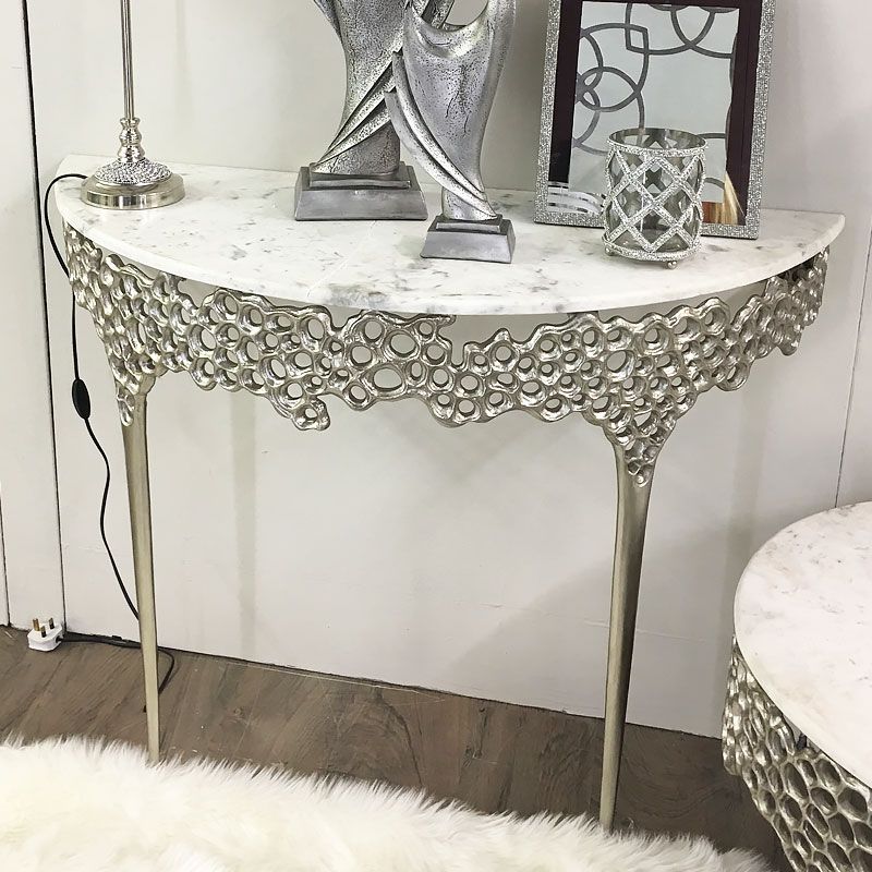 Augusta Silver Metal And Marble Console Table Dressing Inside Antique Silver Aluminum Console Tables (Photo 2 of 20)