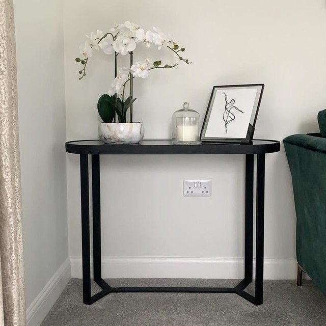 Aula Console Table, Black & Grey Glass | Made With Regard To Square Matte Black Console Tables (View 11 of 20)