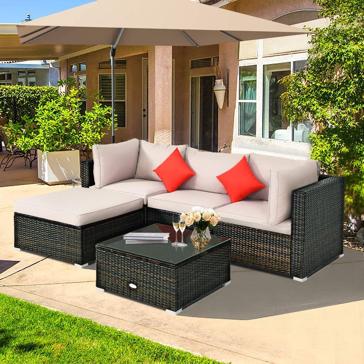 Auro Outdoor Furniture 5 Piece Sectional Sofa Review With 5 Piece Console Tables (View 2 of 20)