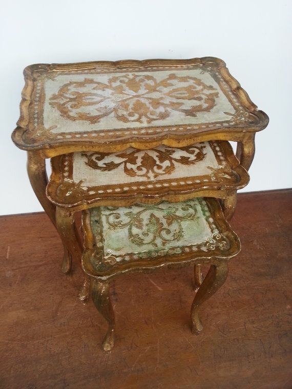 Authentic 1920 Italian Wood Florentine Nesting Tables Gold With Regard To Antique Gold Nesting Console Tables (View 19 of 20)