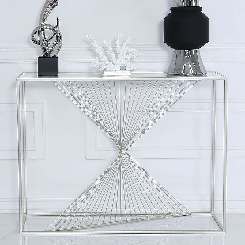 Ava Silver Metal And Clear Glass Console Table With Unique With Metallic Silver Console Tables (Photo 12 of 20)
