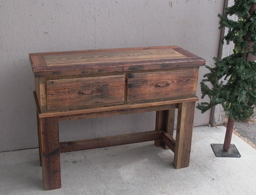 Awesome Reclaimed Barnwood, 2 Drawer Sofa/entry Table Pertaining To Smoked Barnwood Console Tables (View 15 of 20)