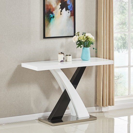 Axara Console Table Rectangular In White And Black High With Regard To Square High Gloss Console Tables (View 14 of 20)