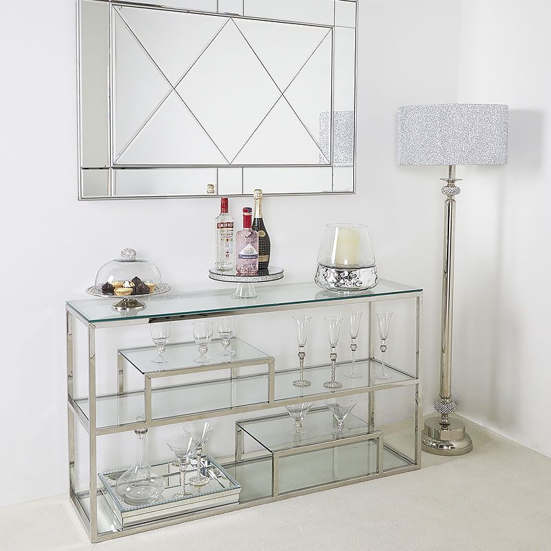Bailey Stainless Steel 3 Tier Console Table With Glass With 3 Tier Console Tables (Photo 8 of 20)