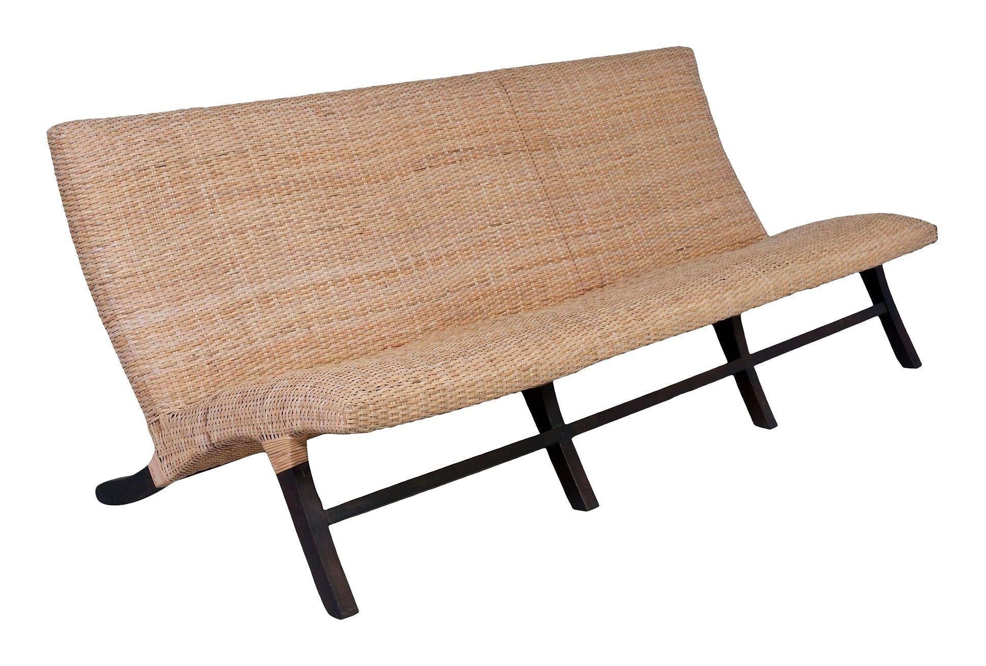 Balinese Rattan Light Tan Armless Sofa On Chairish Pertaining To Black And Tan Rattan Console Tables (Photo 19 of 20)