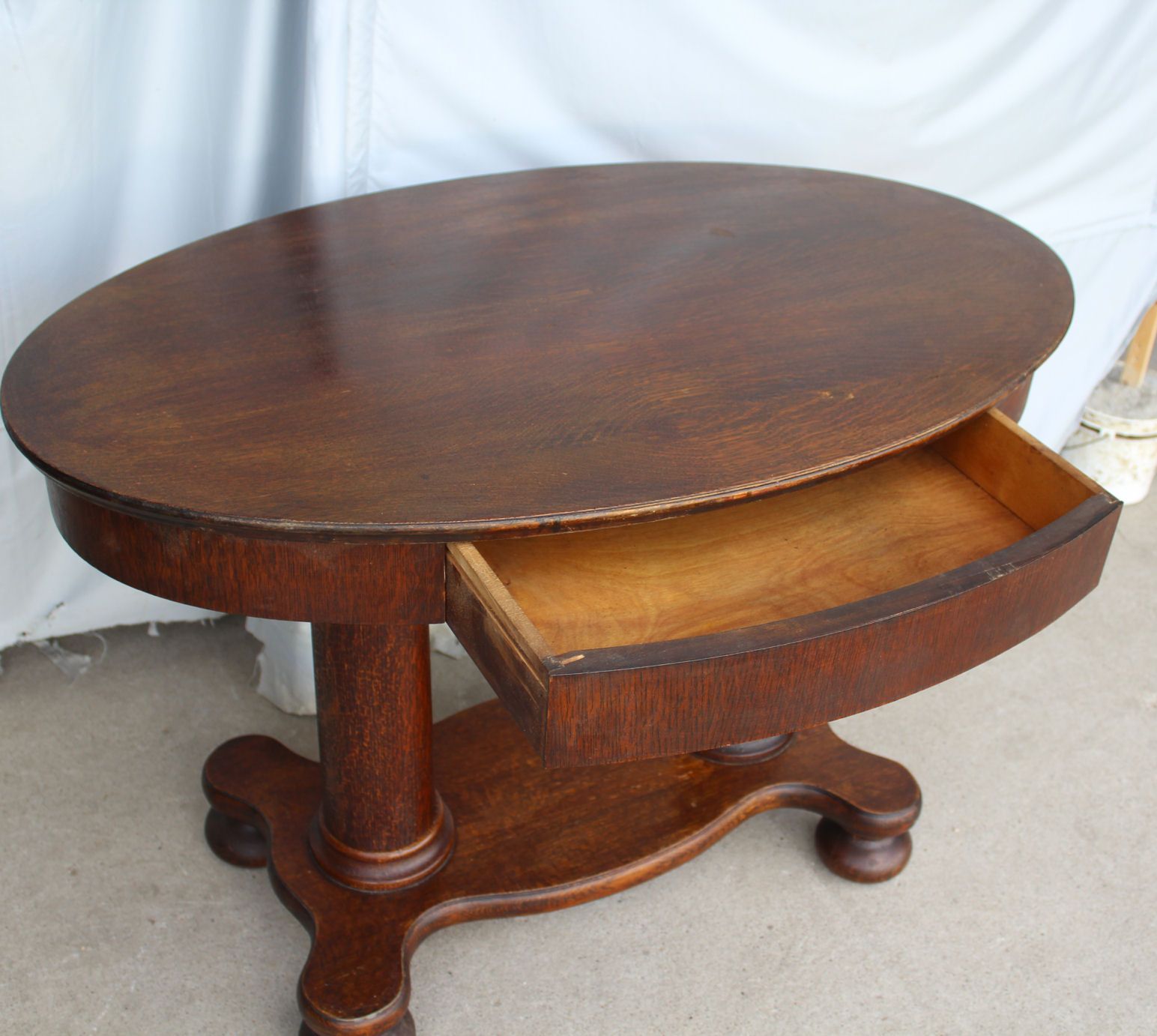 Bargain John's Antiques | Antique Oak Oval Library Table In Oval Aged Black Iron Console Tables (Photo 16 of 20)