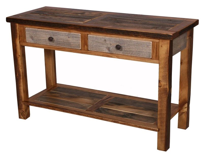 Barnwood 2 Drawer Sofa Table | Lodgecraft In Smoked Barnwood Console Tables (View 4 of 20)