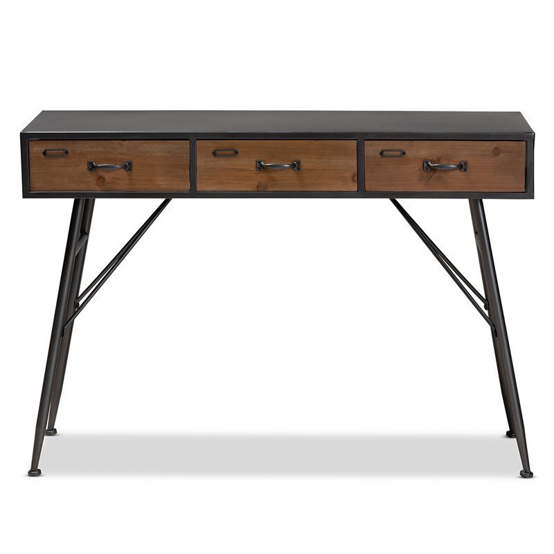 Baxton Studio Ariana Black And Oak Finished Wood 3 Drawer Pertaining To Metal And Oak Console Tables (Photo 1 of 20)