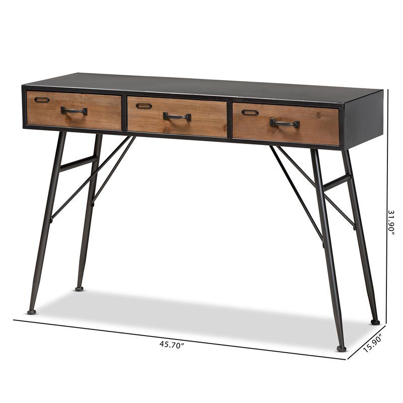 Baxton Studio Ariana Black And Oak Finished Wood 3 Drawer Regarding Metal And Oak Console Tables (View 2 of 20)