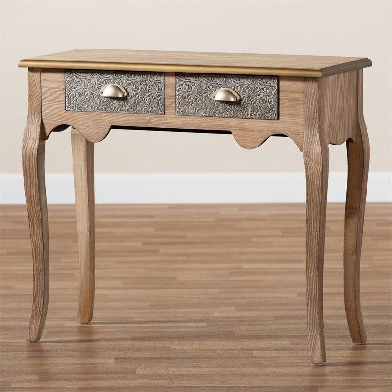 Baxton Studio Clarice Wood And Metal 2 Drawer Console Inside 2 Drawer Console Tables (View 3 of 20)