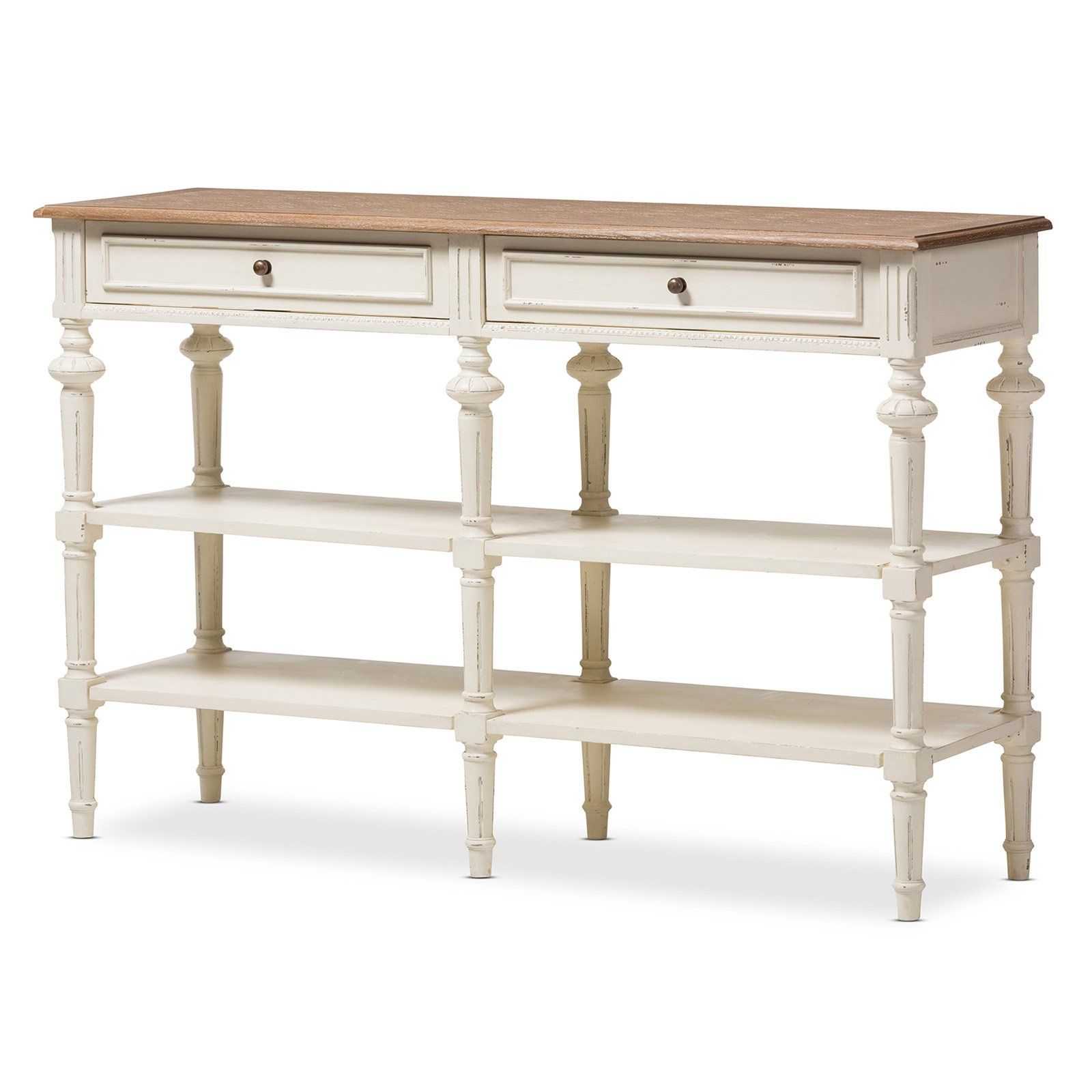 Baxton Studio Marquetterie French Oak And Whitewash Regarding Oceanside White Washed Console Tables (View 4 of 20)