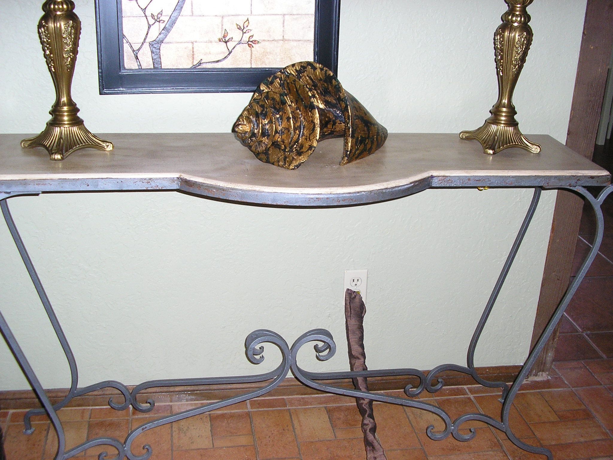 Beautiful Sofa Table With Wrought Iron Decorative Base Regarding Oval Aged Black Iron Console Tables (View 9 of 20)