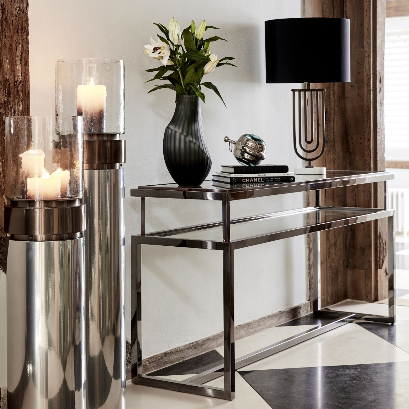 Belgravia Stainless Steel And Glass Console Table Regarding Glass And Stainless Steel Console Tables (View 5 of 20)