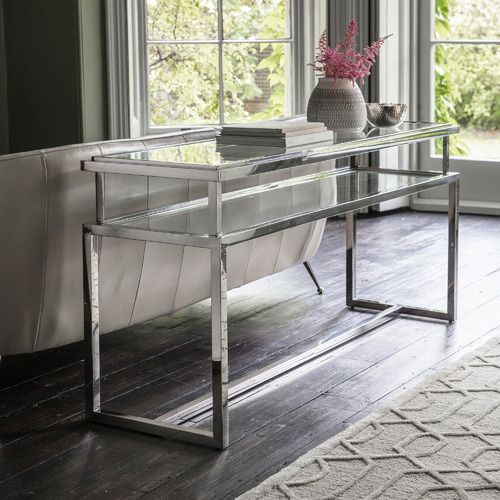 Bella Casa Silver Adana Glass Top Console Table & Reviews Regarding Glass And Pewter Console Tables (View 14 of 20)