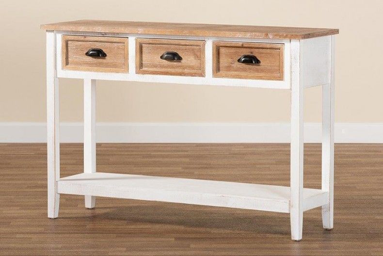 Benedict Traditional Farmhouse And Rustic Two Tone White Intended For Brown Wood Console Tables (Photo 9 of 20)