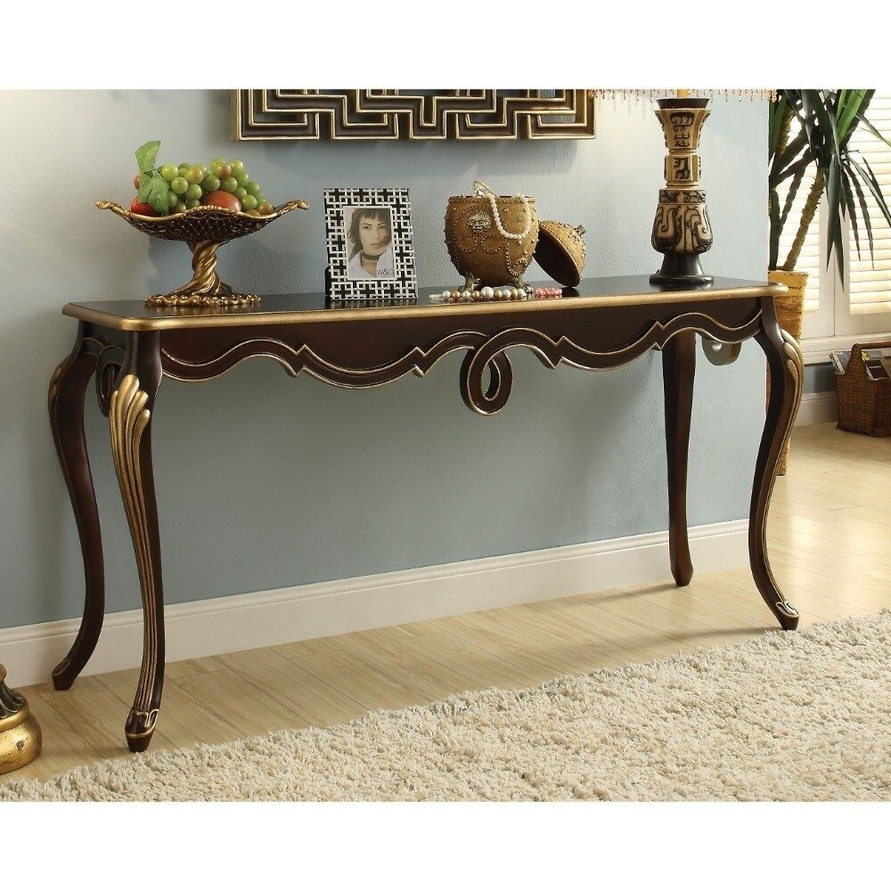 Benzara Victorian Style Wooden Console Table With Queen Regarding Brown Console Tables (View 3 of 20)