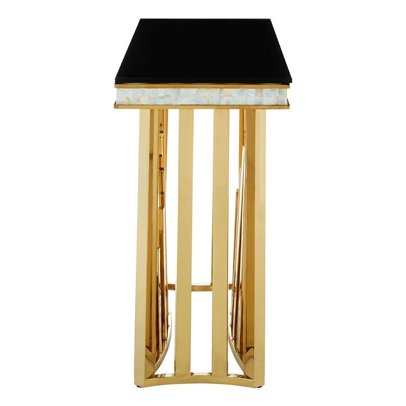 Bergamo Black Glass & Gold Console Table – Lycroft Interiors Regarding Geometric Glass Top Gold Console Tables (View 13 of 20)