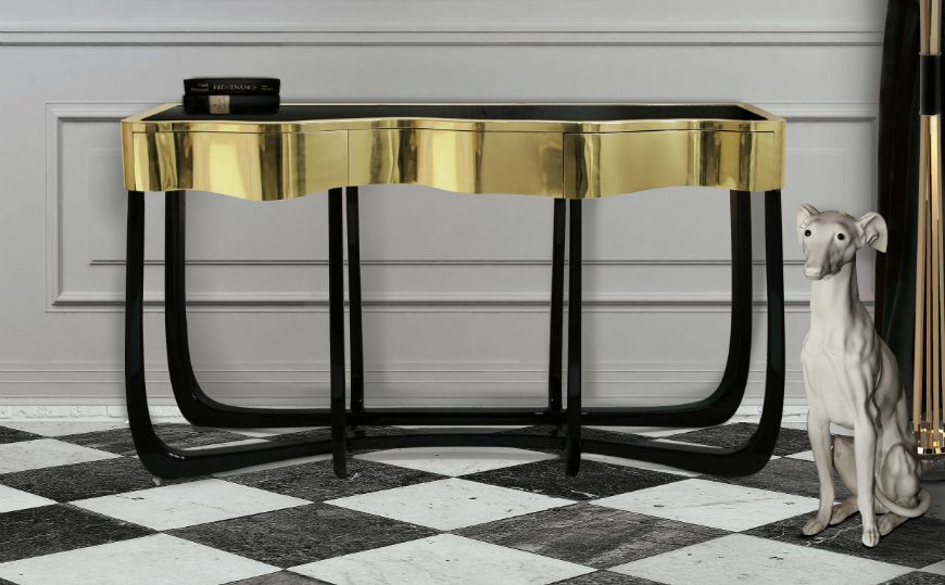 Best Wood And Brass Modern Console Tables With Regard To Hammered Antique Brass Modern Console Tables (Photo 13 of 20)