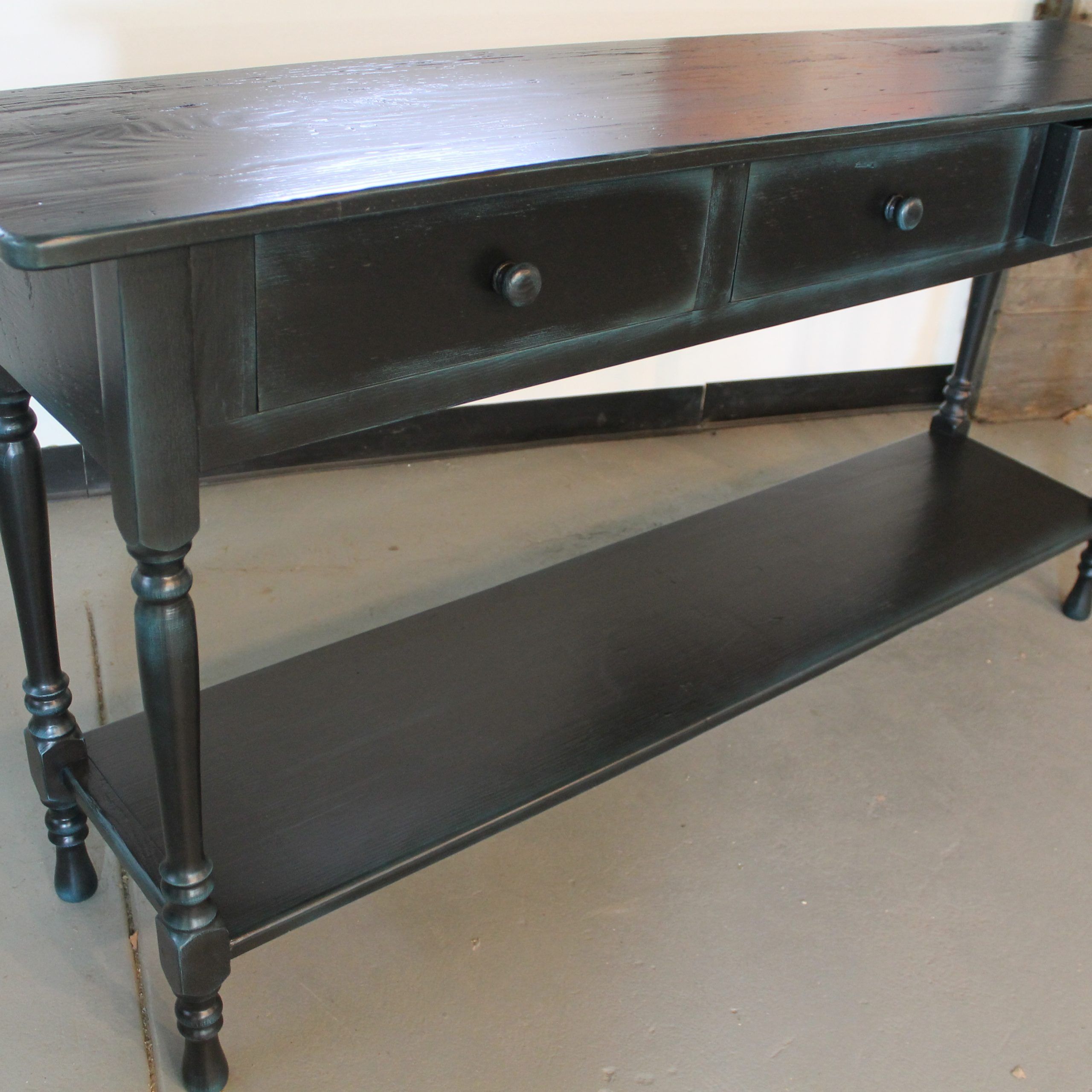 Black Console Table In Reclaimed Wood | Lake And Mountain Home With Aged Black Iron Console Tables (View 20 of 20)