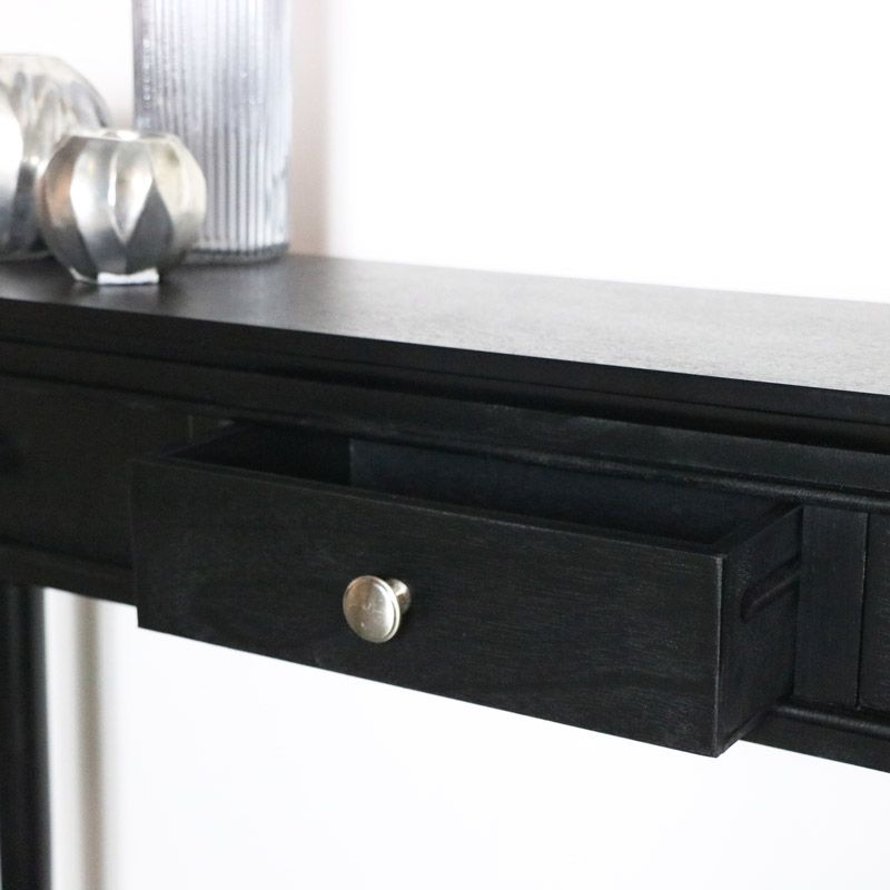 Black Console Table With Shelf | Flora Furniture Throughout Dark Coffee Bean Console Tables (View 19 of 20)