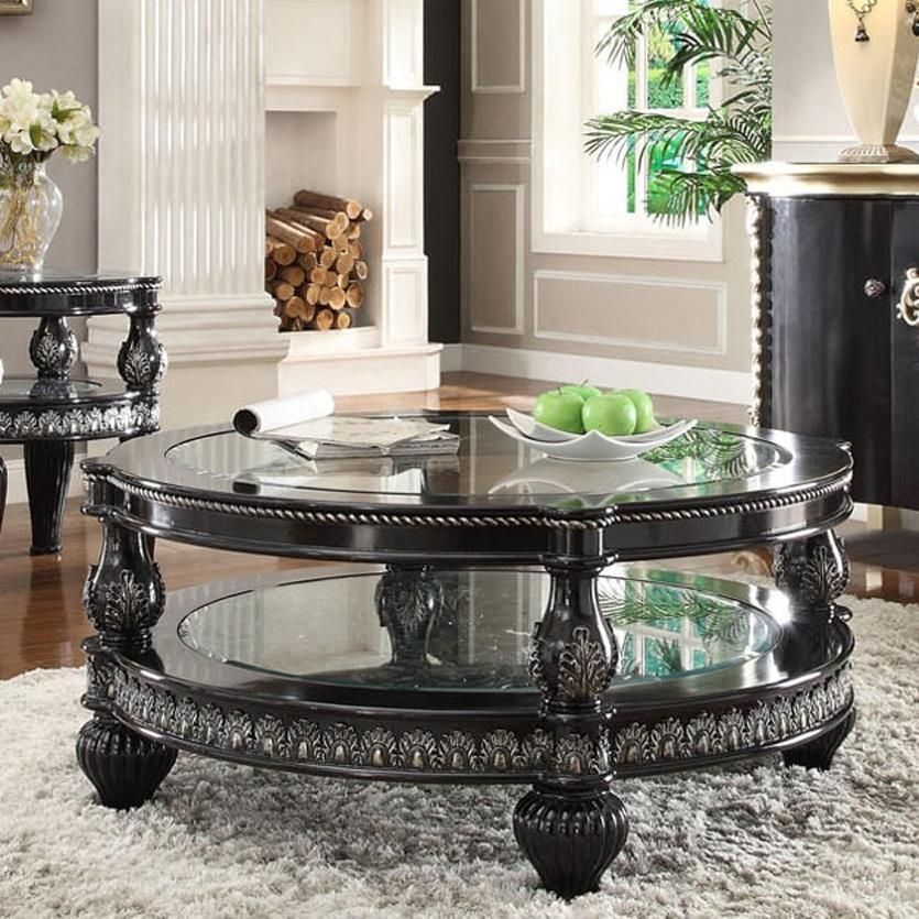 Black Enamel & Antique Gold Finish Traditional Sofa Set Throughout Dark Coffee Bean Console Tables (Photo 6 of 20)