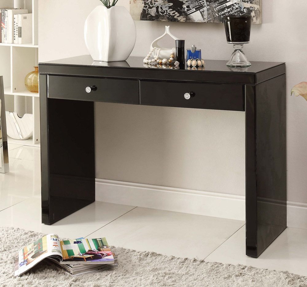 Black Glass Mirrored Console Hallway, Dressing Table Intended For Black And White Console Tables (Photo 2 of 20)