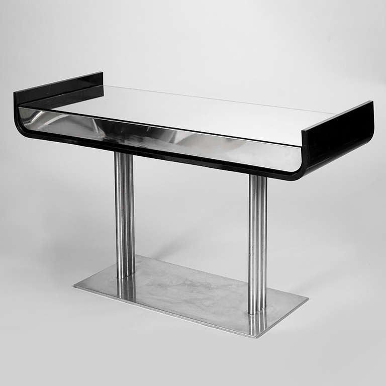 Black Lacquer And Chrome Console Table With Mirrored Pertaining To Silver Mirror And Chrome Console Tables (Photo 6 of 20)