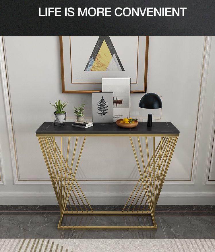 Black Sintered Stone Marble Top Console Table With Gold Throughout Black Metal And Marble Console Tables (View 9 of 20)
