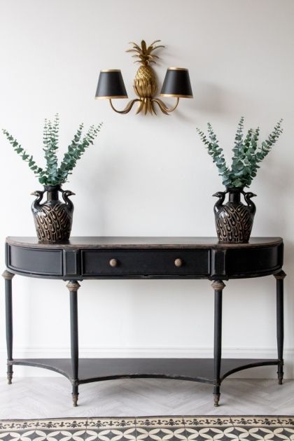 Black Vintage Style Metal Distressed Console Table With With Antique Gold Aluminum Console Tables (Photo 10 of 20)