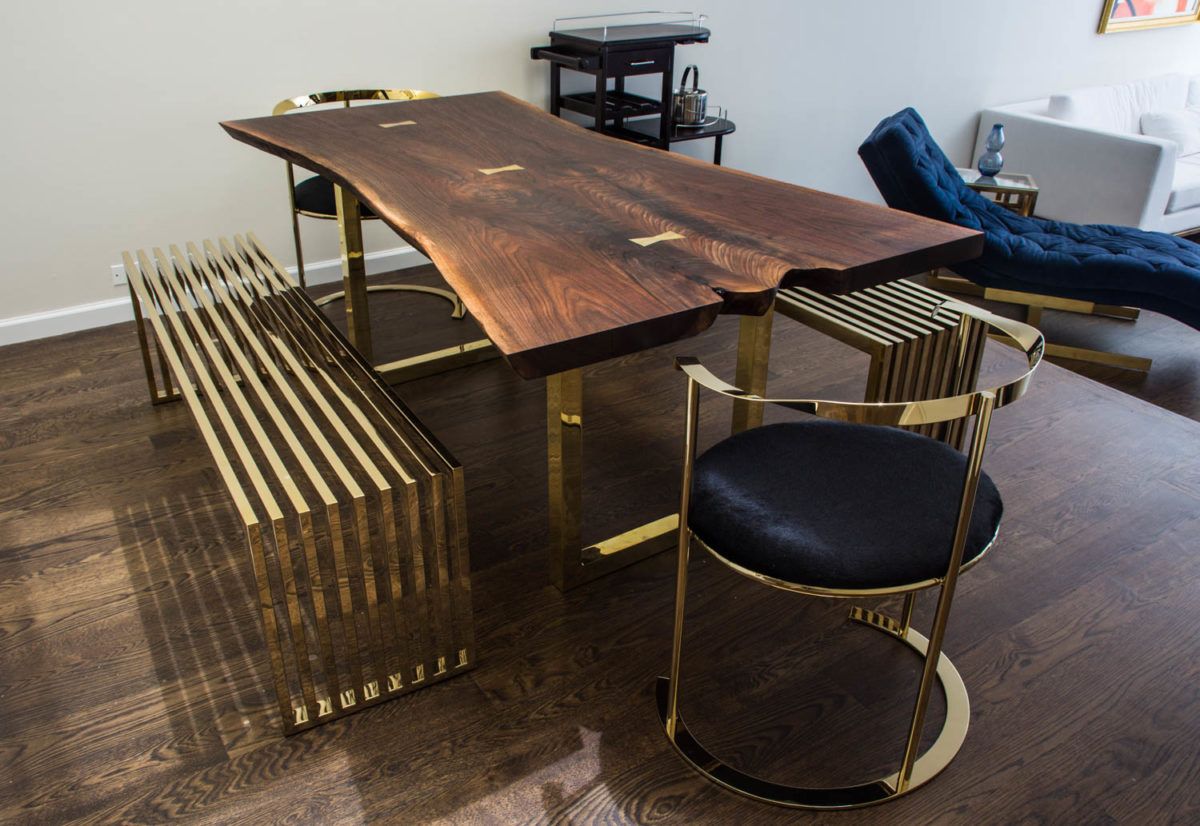 Black Walnut Dining Table With Brass Bowties And Base In Natural And Black Console Tables (View 11 of 20)
