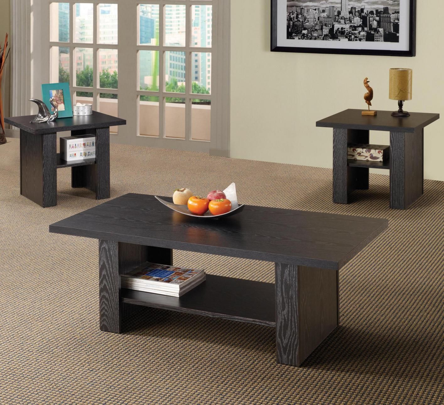 Black Wood Coffee Table Set – Steal A Sofa Furniture Intended For Dark Coffee Bean Console Tables (Photo 2 of 20)
