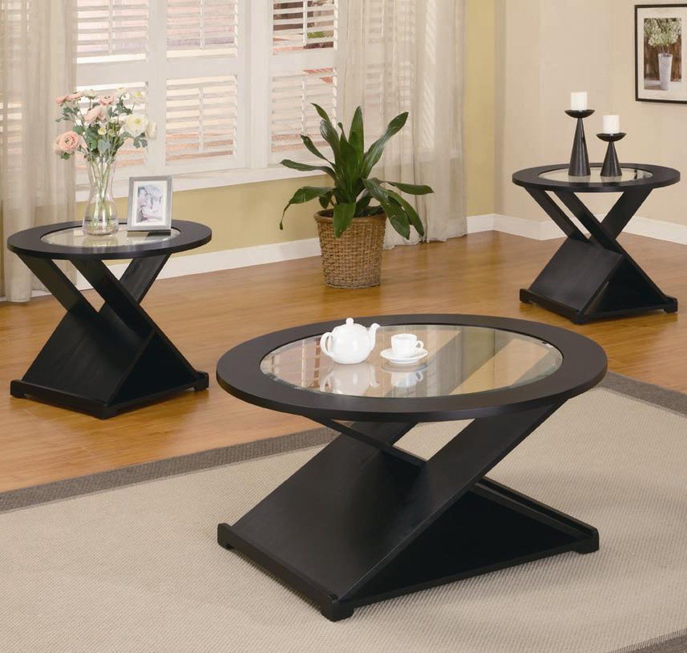 Black Wood Coffee Table Set – Steal A Sofa Furniture With 2 Piece Round Console Tables Set (Photo 8 of 20)