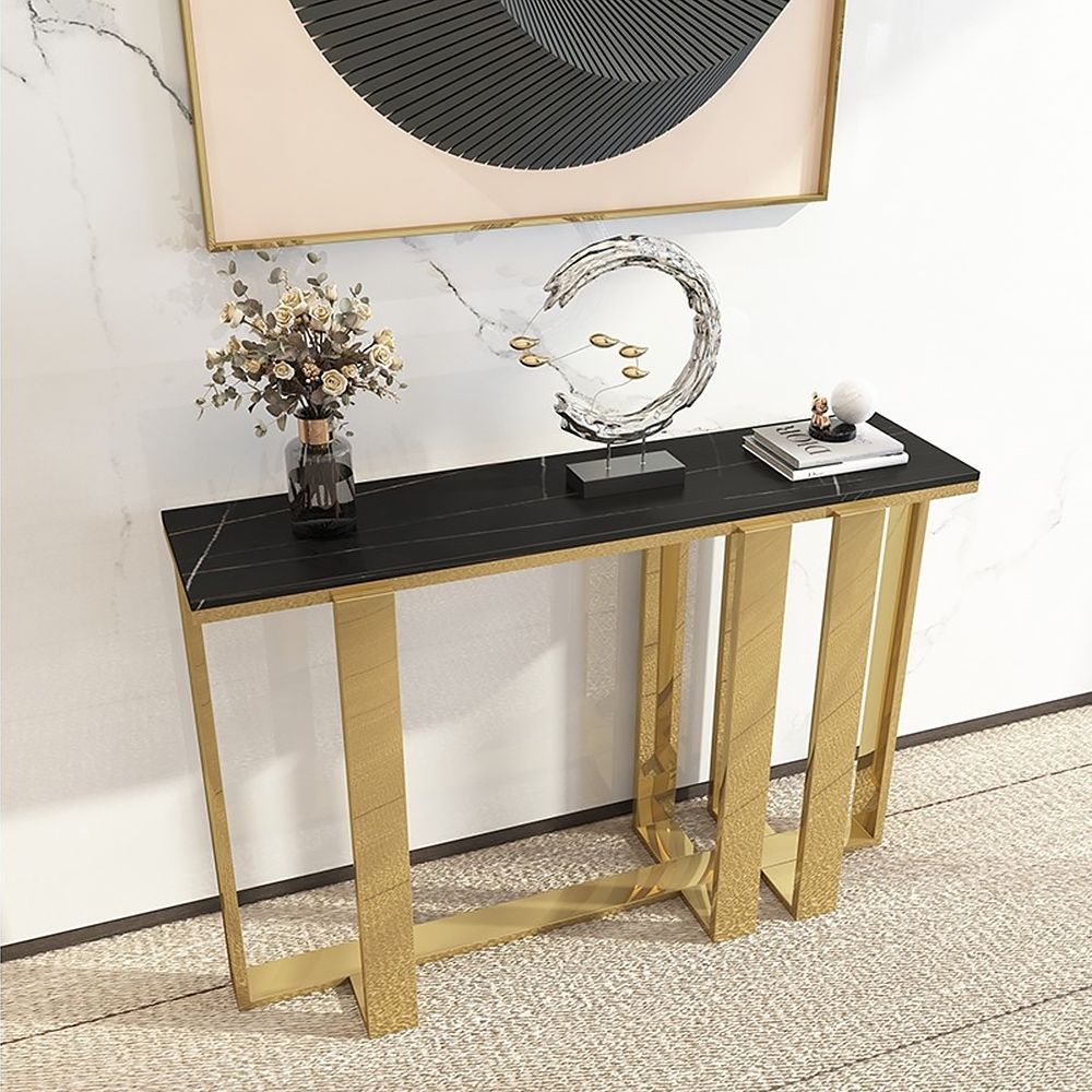 Blucat Narrow Long Console Table With Mirrored Top Black Regarding Mirrored Console Tables (View 20 of 20)