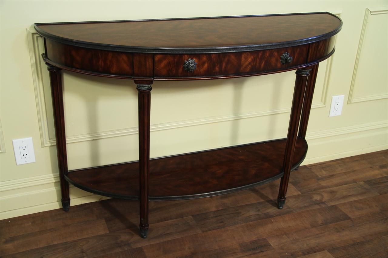 Bowfront Mahogany Console Table With Brass Accents For Antique Silver Metal Console Tables (Photo 1 of 20)