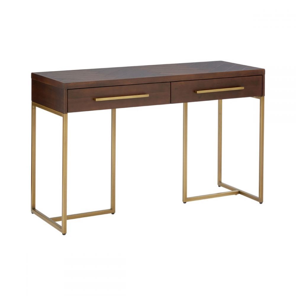 Brando Console Table, Acacia Veneer / Antique Brass, 2 Throughout 2 Shelf Console Tables (View 10 of 20)