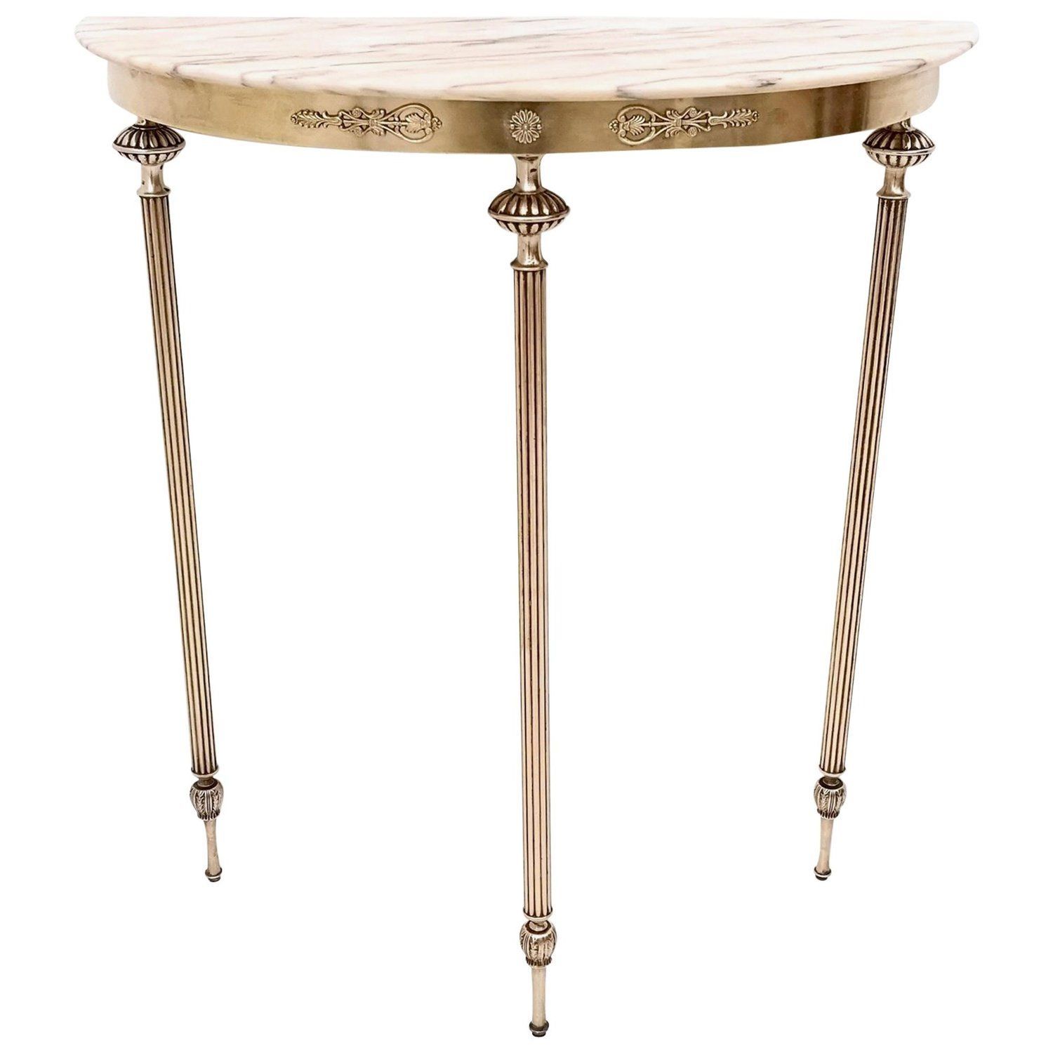 Brass Console Table With A Demilune Portuguese Pink Marble Within Marble Top Console Tables (View 11 of 20)